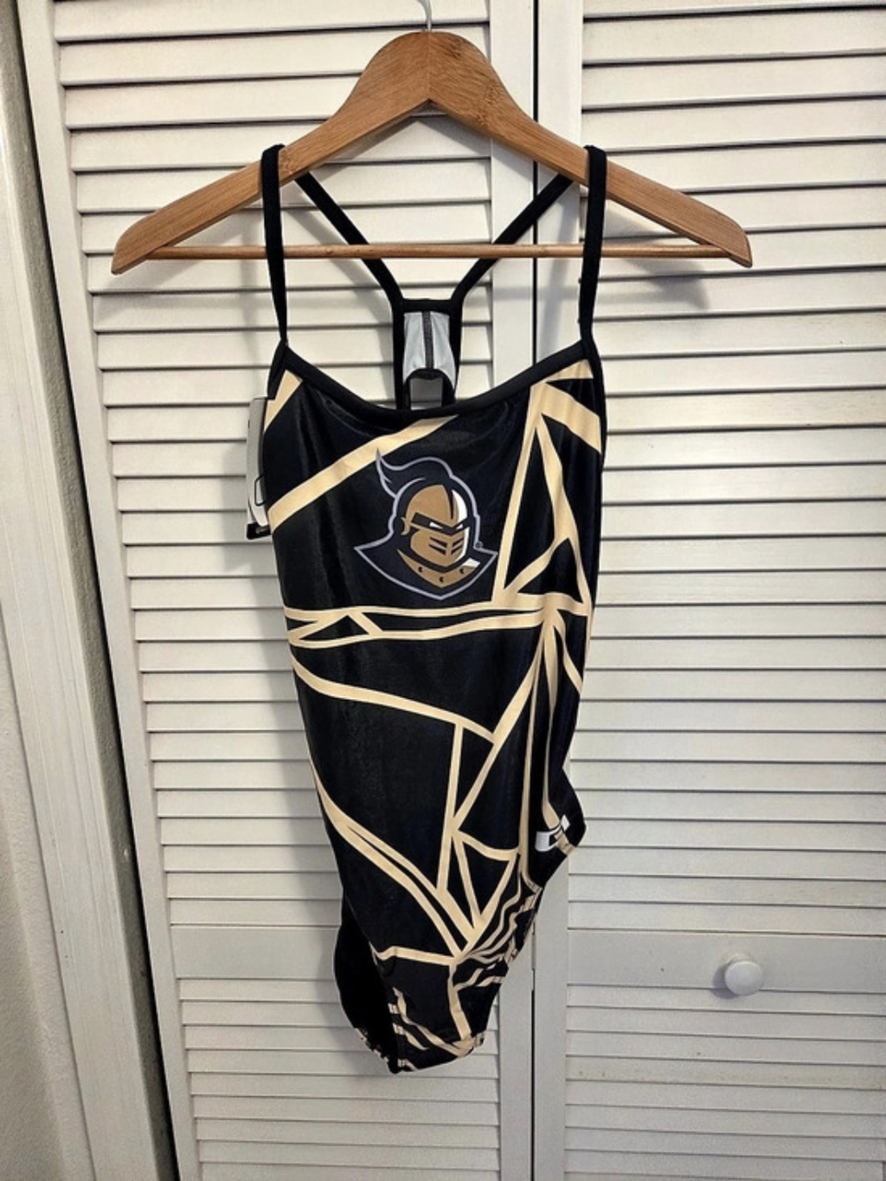 OP Female skinny strap custom desing Geometric One-Piece in Black & Gold Size 36